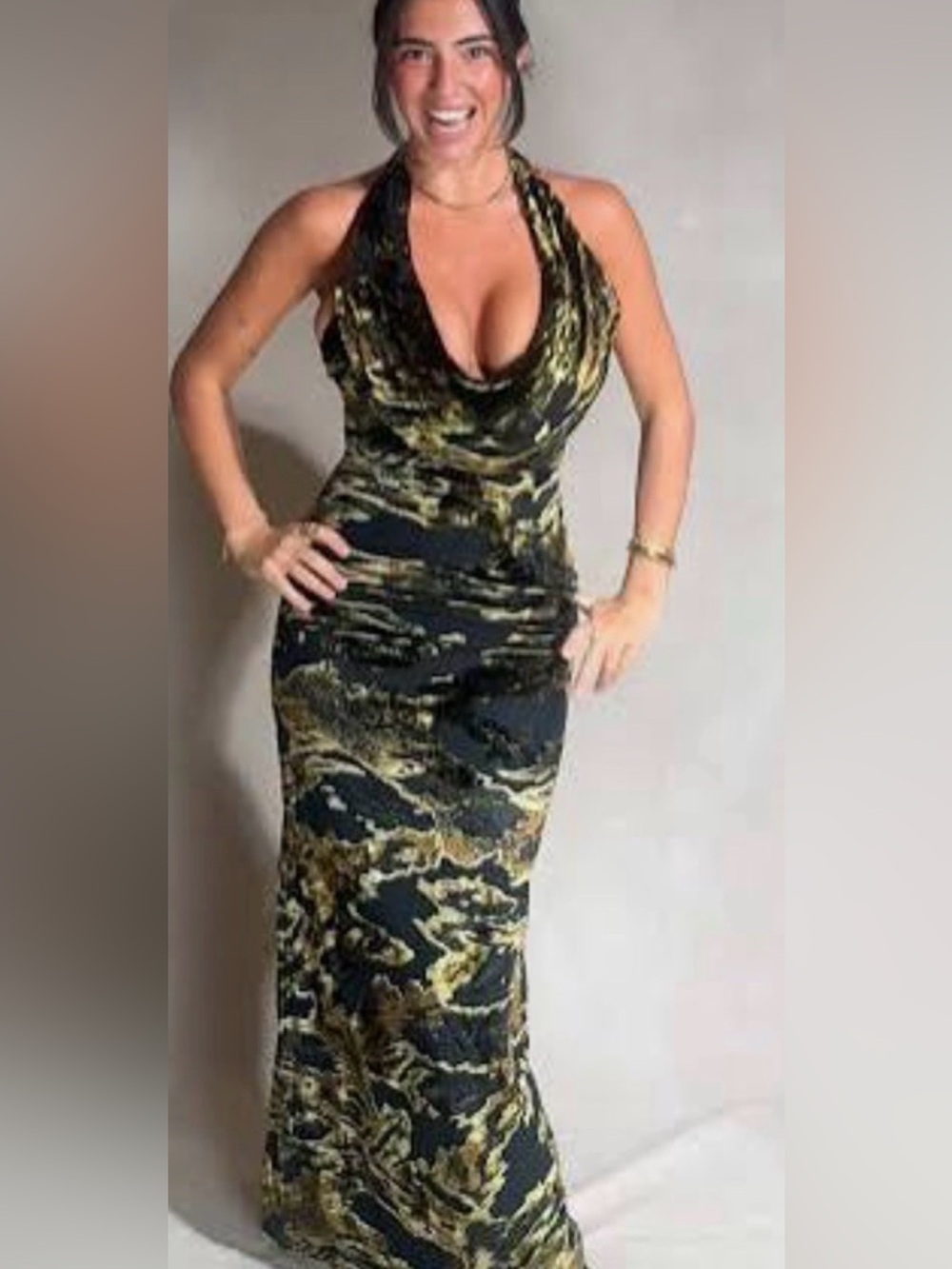 Black & Gold Halter Maxi Dress - Elegant Evening Gown